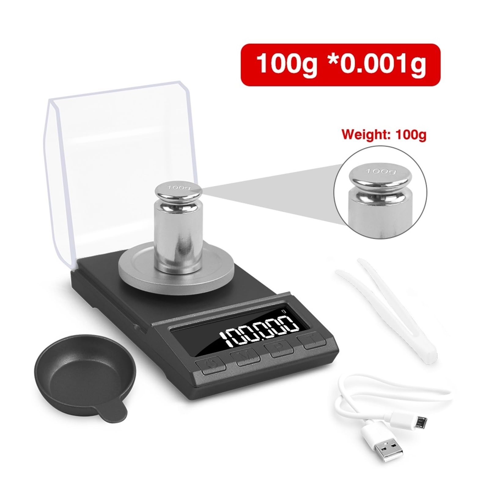 0,001 G Precyzyjna Cyfrowa Waga Jubilerska Zasilana Elektronicznie, Mini Laboratoryjna Szerokie Zastosowania(100G)