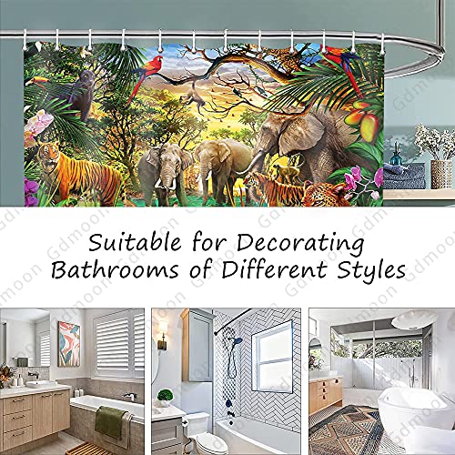 Gdmoon Jungle Animal Shower Curtain Parrot Elephant Tiger Wild Animal Tropical Plant Bohemian Flower Tree Colorful Abstract Art Bathroom Curtain Set With 12 Hooks 72X72In Yllmgd988 #TOP7
