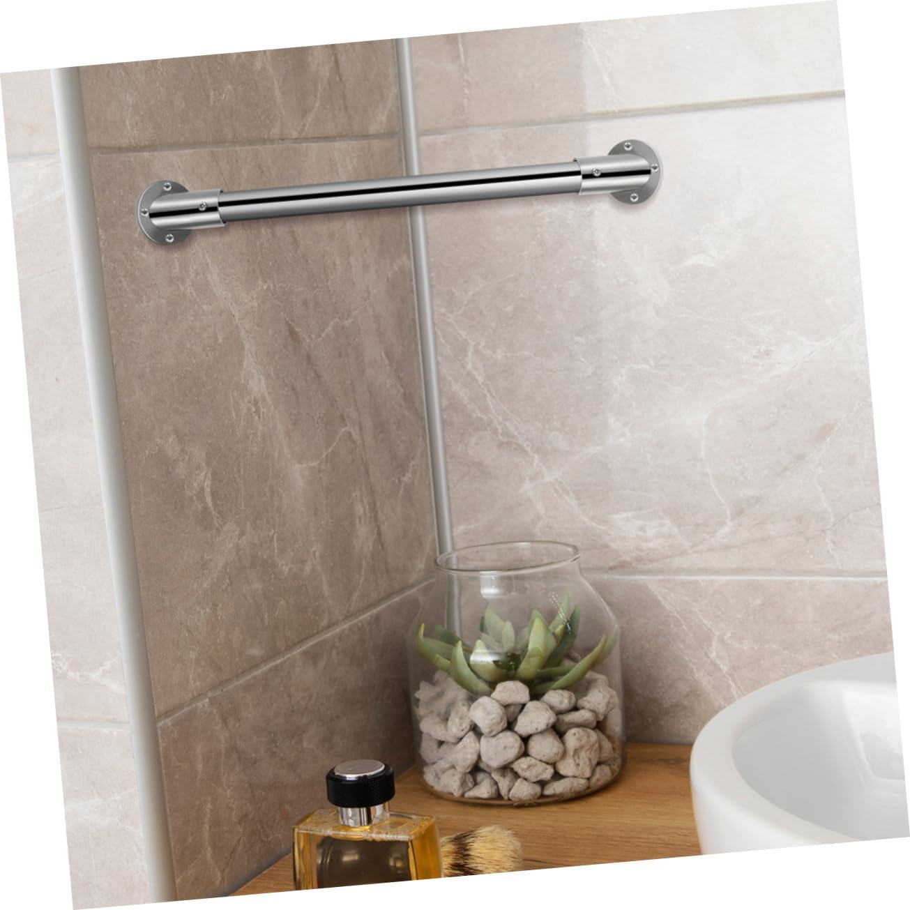 Levemolo 4pcs Closet Rod Brackets for Support and Stability Angled Flange for Shower Curtain and Towel Rods Wall-Mounted Socket End Supports