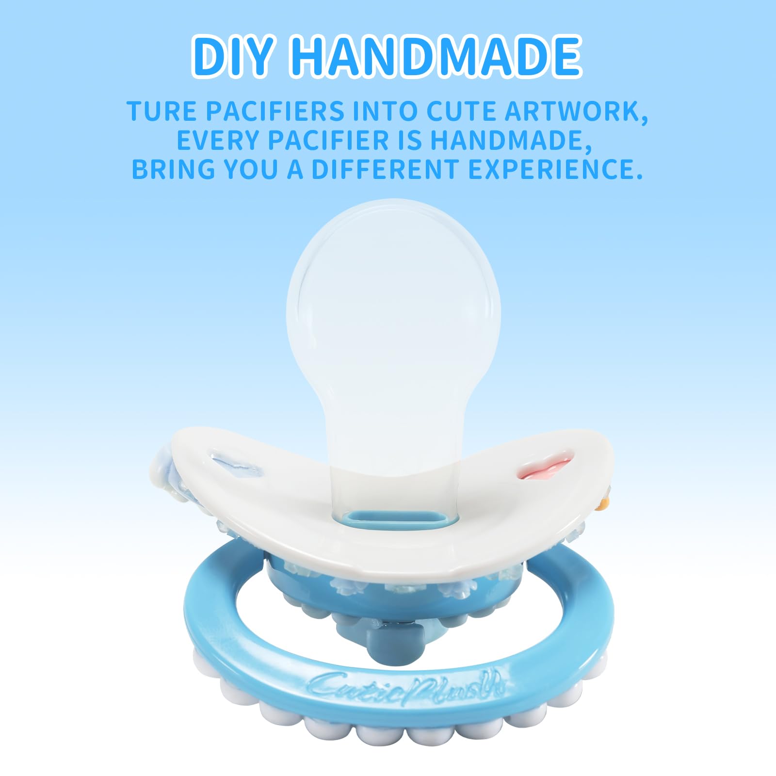 CutiePlusU Adult-Size Pacifier Dummy for Adults DIY Handmade Large Shield - White Strawberry Bunny, Blue Chocolate Bunny - Image 3