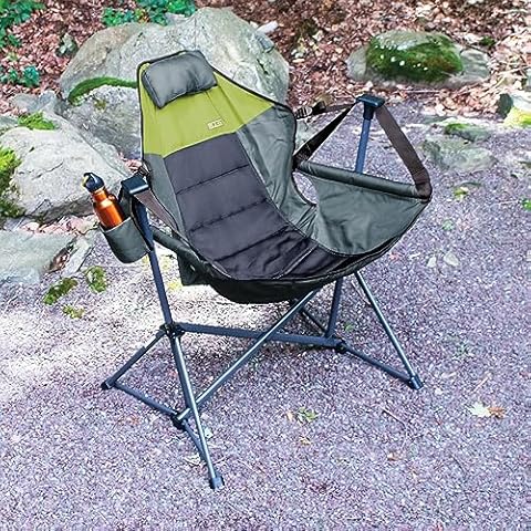 RIO Hammock Camping Chair, Steel, Adjustable Back, Swinging Chair, Folding Rocking Chair with Pillow Cup Holder, Recliner for Outdoor Travel, Water Resistant, Sports Games, Lawn Concerts Backyard Cover