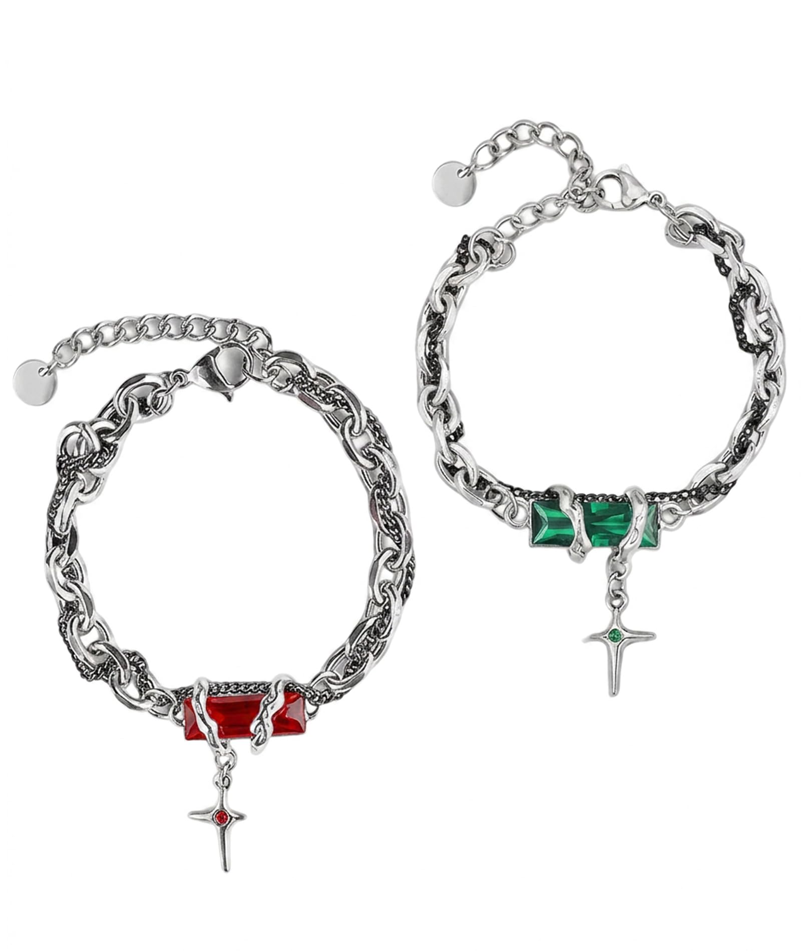 urvara 2PCS Bracelet for Man Gothic Punk Bracelet Double for Mens Bracelet Adjustable Red Green Twisted Design Biker Jewelry Gift for Boyfriend Husband-picture-35