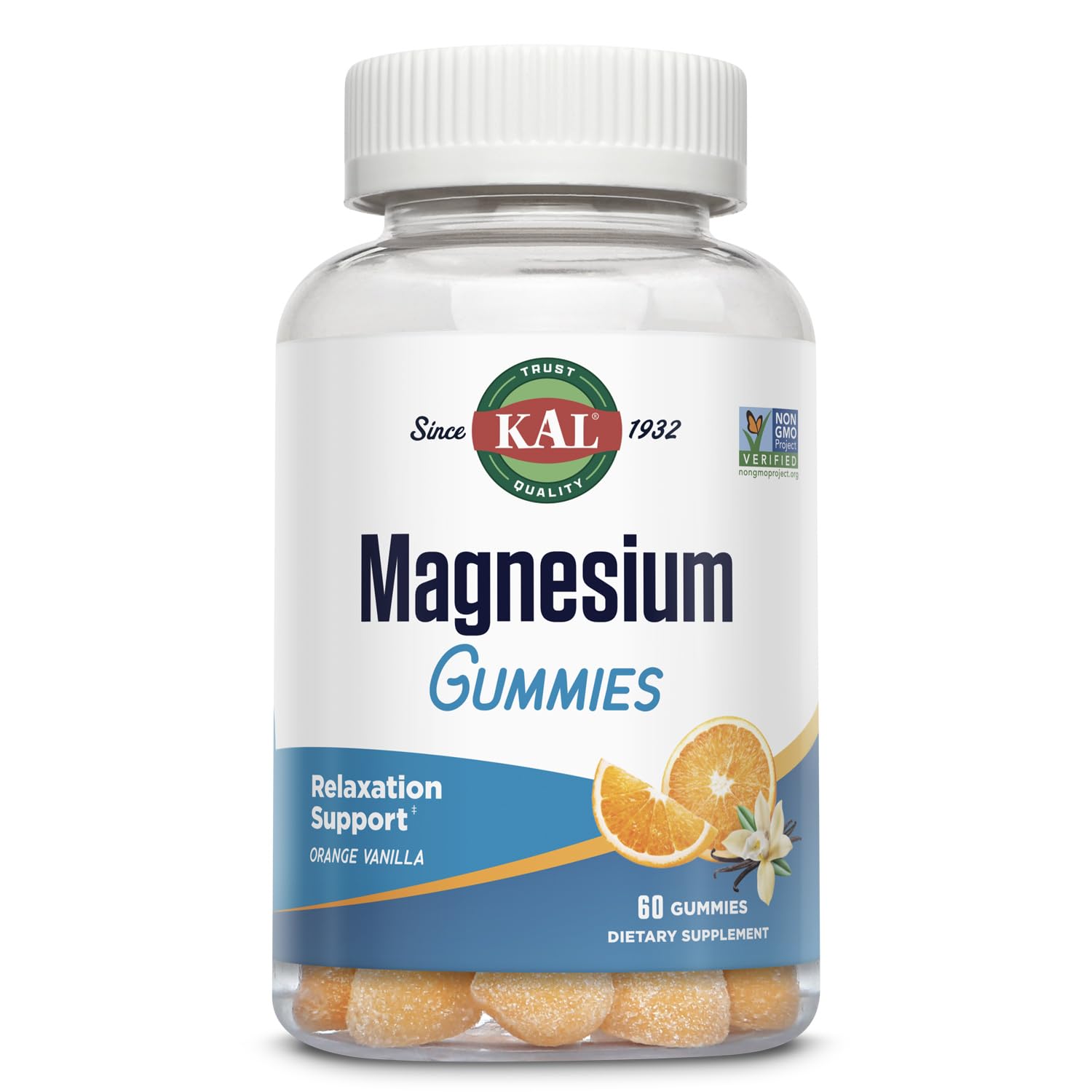 KAL Magnesium Citrate Gummies, Orange Vanilla, 60 Gummies Orange Vanilla 60 Count (Pack of 1)