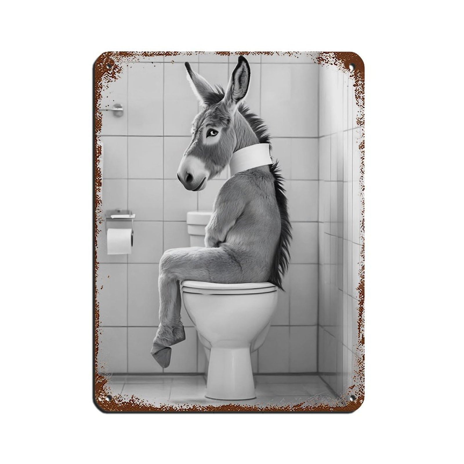 Lxwnze 30L X 40W Cm Humorous Donkey Bathroom, Funny Animal Tin Sign Vintage Metal Pub Club Cafe Bar Home Wall Art Decoration Poster Retro 12X16inch(30X40cm)