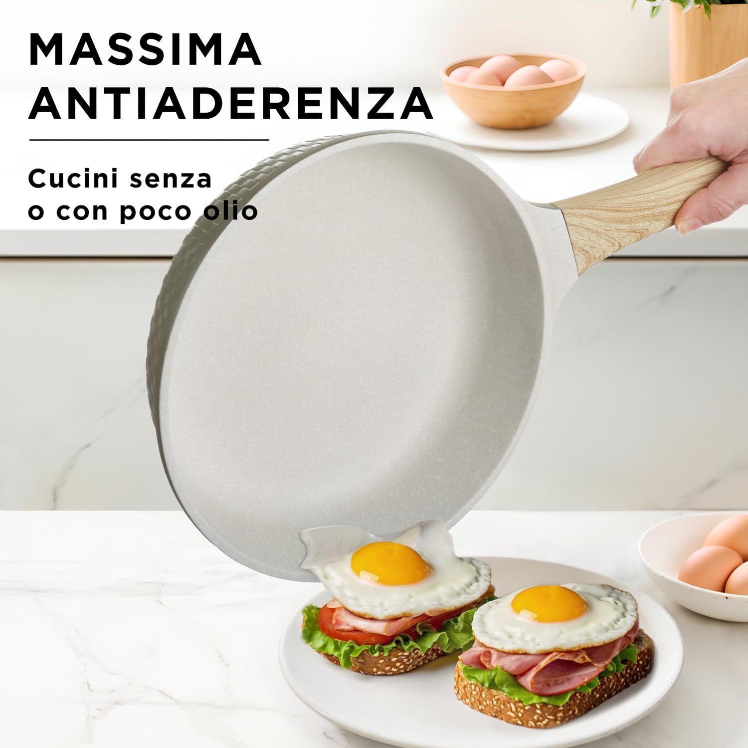 Kasanova Batterie de Cuisine Mrs Wood Antiadhésive en Aluminium, Compatible avec Tous les Types de Feux, Couvercles en Verre, Cuisson Rapide et Homogène (vert et crème, 10)