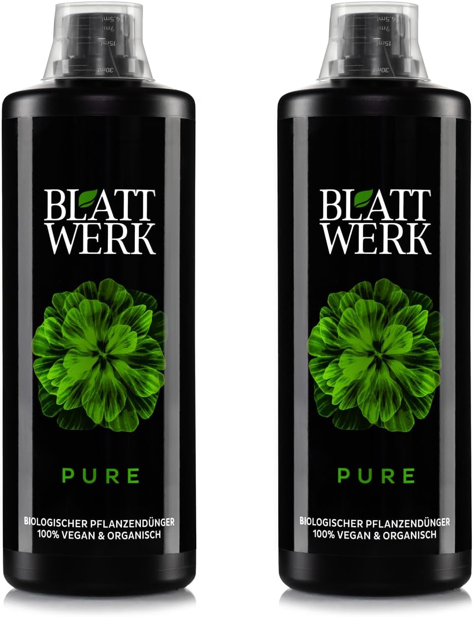 BLATTWERK Pure - 2x 1L: 100% organic and vegetarian fertiliser, liquid fertiliser made from grass, for houseplants and garden, with amino acids, lactic acids, sugars, and minerals.