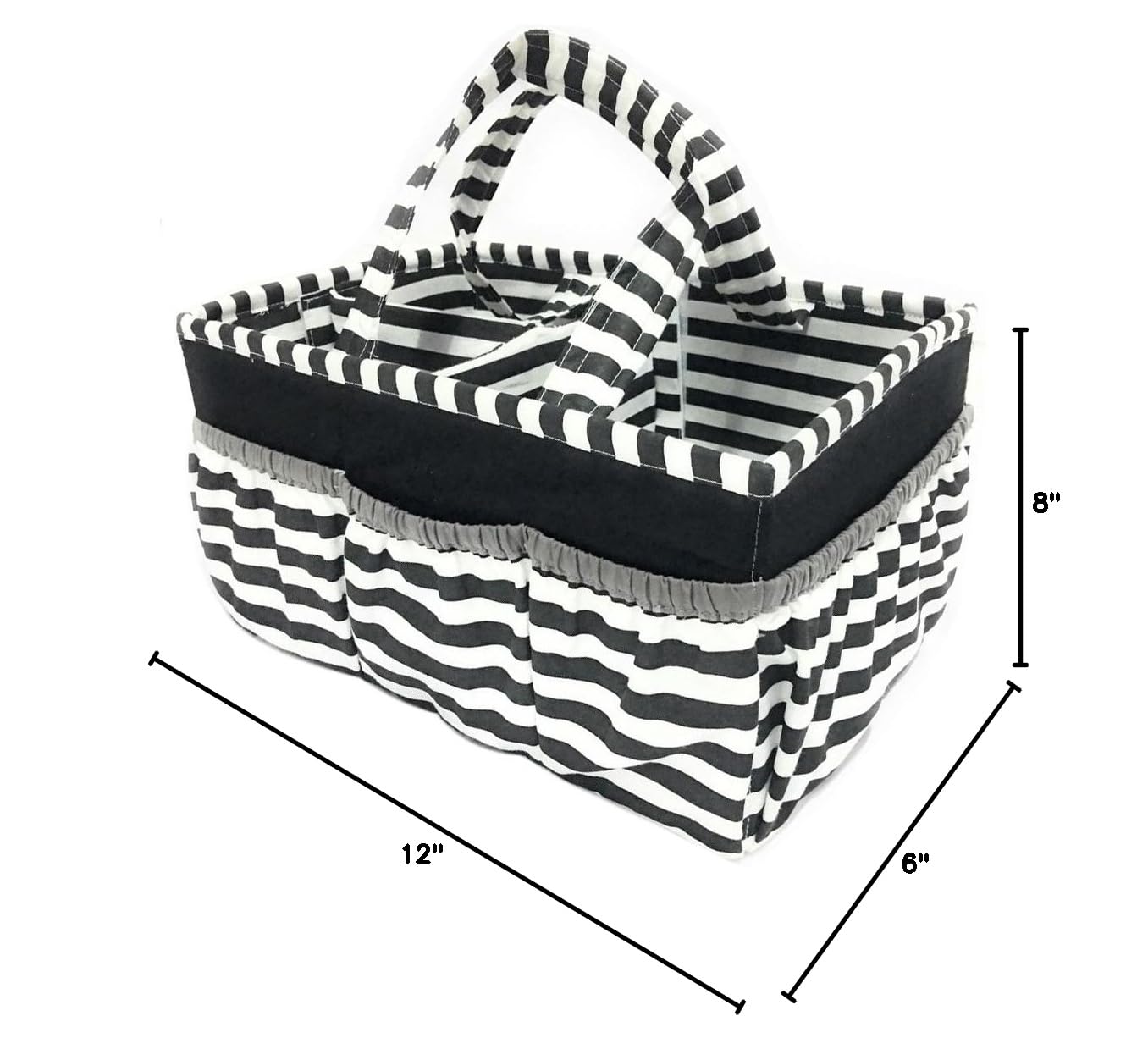 Bacati Pin Stripes Nursery Fabric Storage Caddy with Handles, Black
