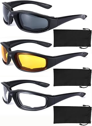 3 Pair Motorcycle Glasses Riding Glasses UV Protection Windproof And Dustproof Motorcycle Goggles Foam Cushion Eyeglasses Suitable For Outdoor Sports Motorcycle Riding