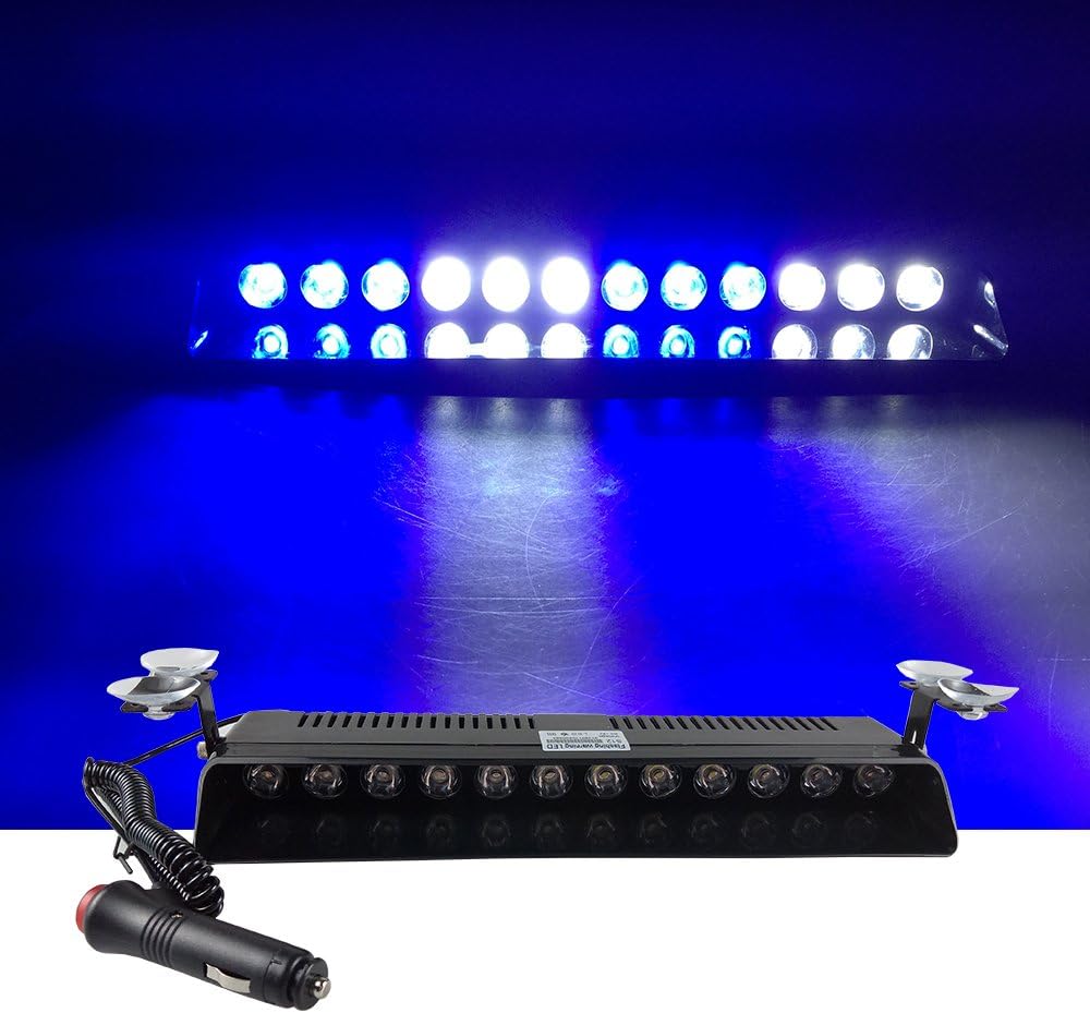 12V Car Truck Emergency Strobe Flash Light Sucker Dashboard Interior Windshield Warning Light Bar Current (12LED, Blue White Blue White)