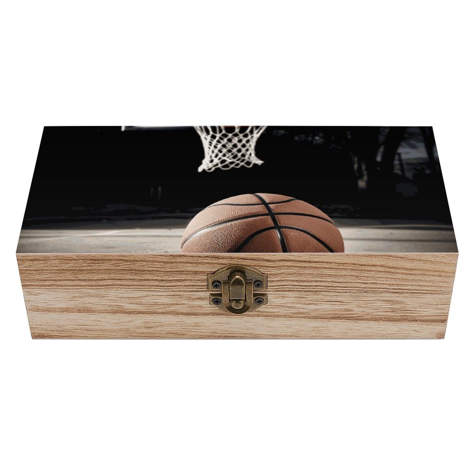 Boîte de rangement basket-ball en bois pour bureau et salon