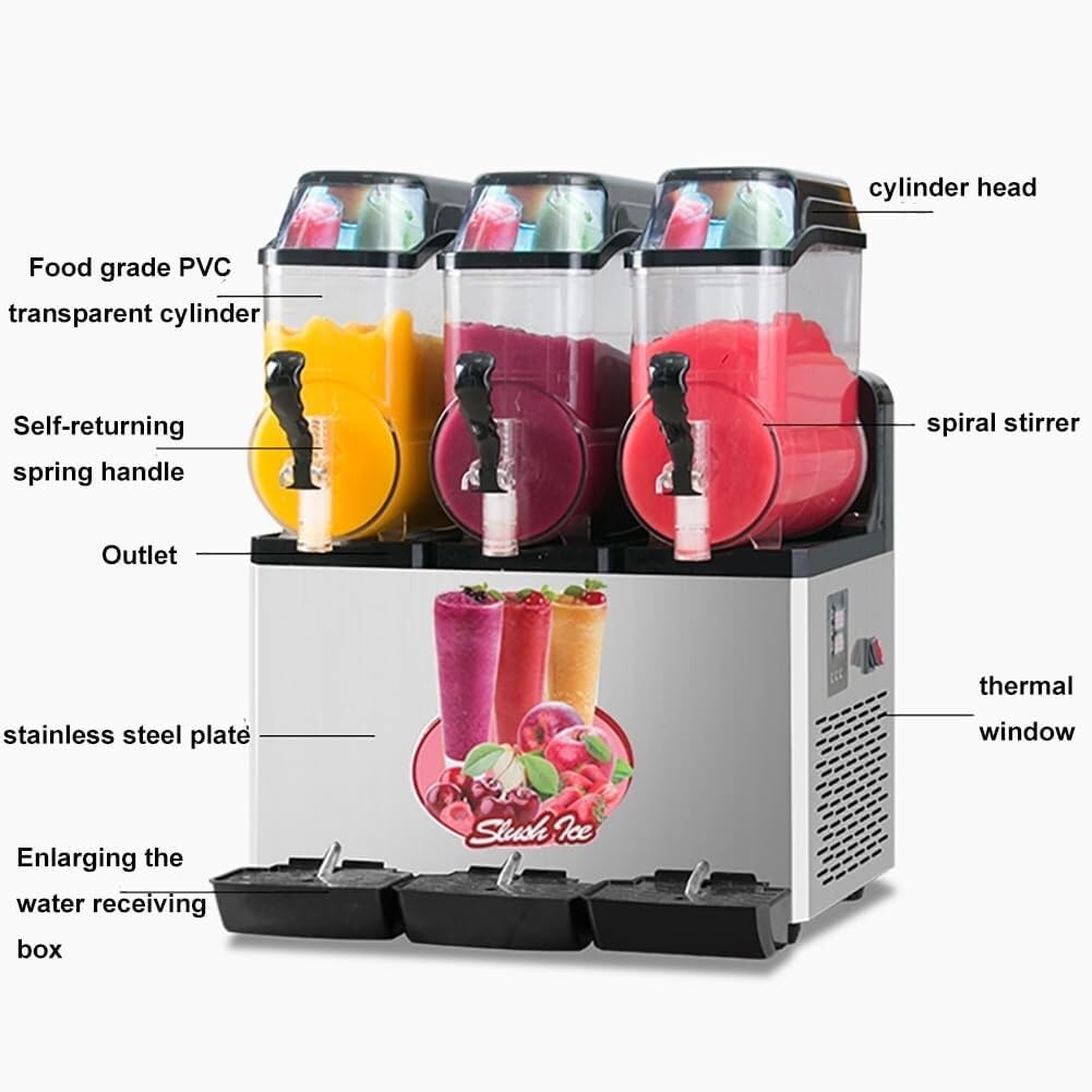 Máquina De Granizados Comercial con Control De Temperatura Independiente Y Limpieza con Un Solo Toque. Ideal para Hoteles, Bares, Fiestas Y Restaurantes De Comida Rápida. Color Negro. 36 L.