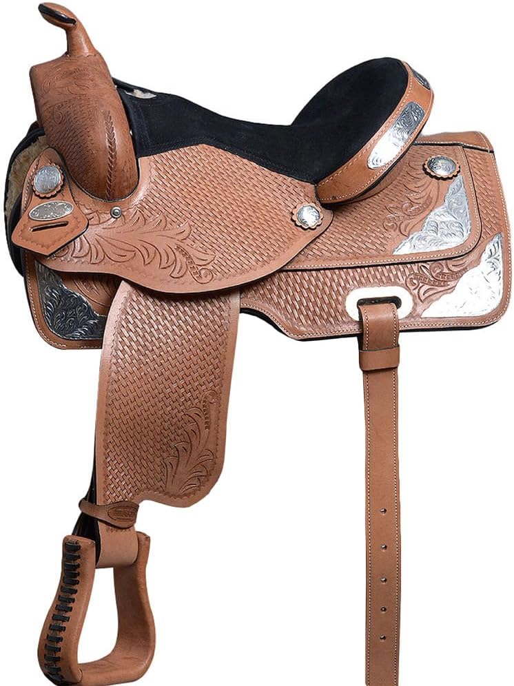 HILASON Western Horse Saddle Leather Treeless Trail Barrel Tan | for Horses