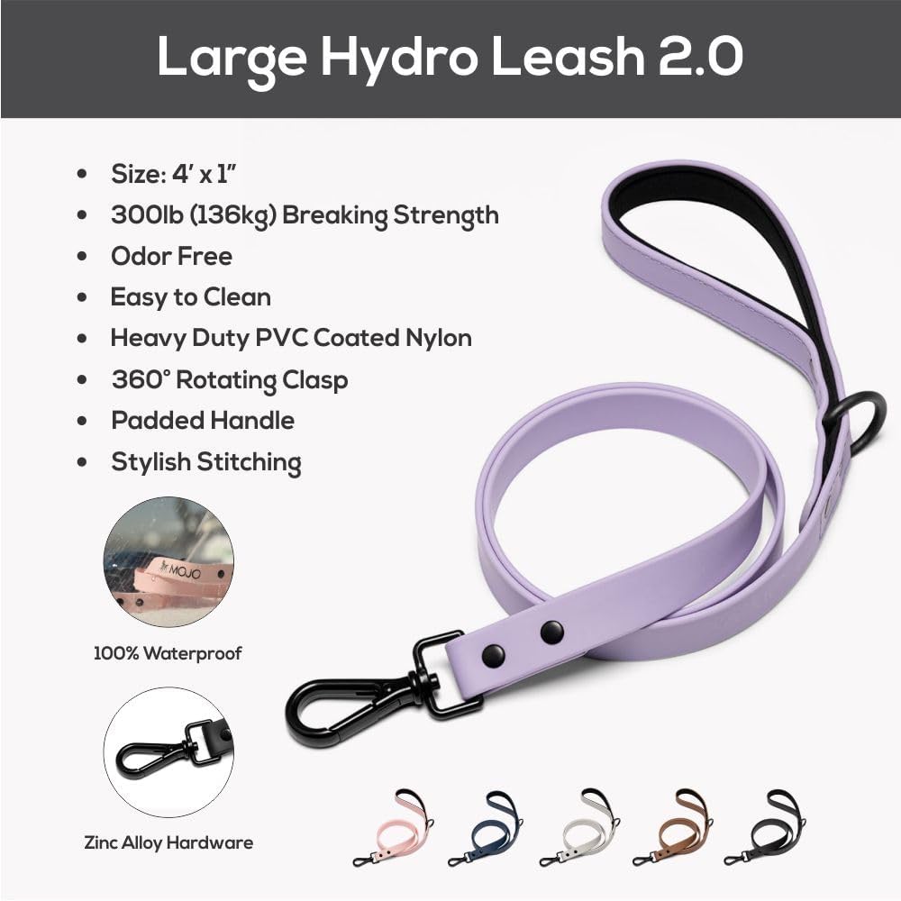 Mojo Pet Supply Hydro Waterproof Dog Leash 2.0 with Padded Comfort Handle and Poop Bag Dispenser | Waterproof and Odor Free | Heavy Duty Dog Leash | 4 Feet | Easy to Clean