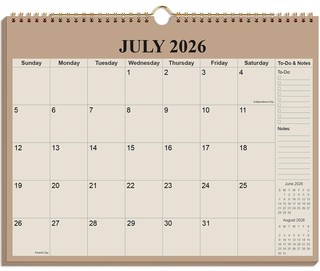 Calendar 2026-18 Months Wall Calendar from January 2026 - June 2027, 2026-2027 Wall Hanging Calendar Planner with Thick Paper, 12" x 14.5", Beige — image 1