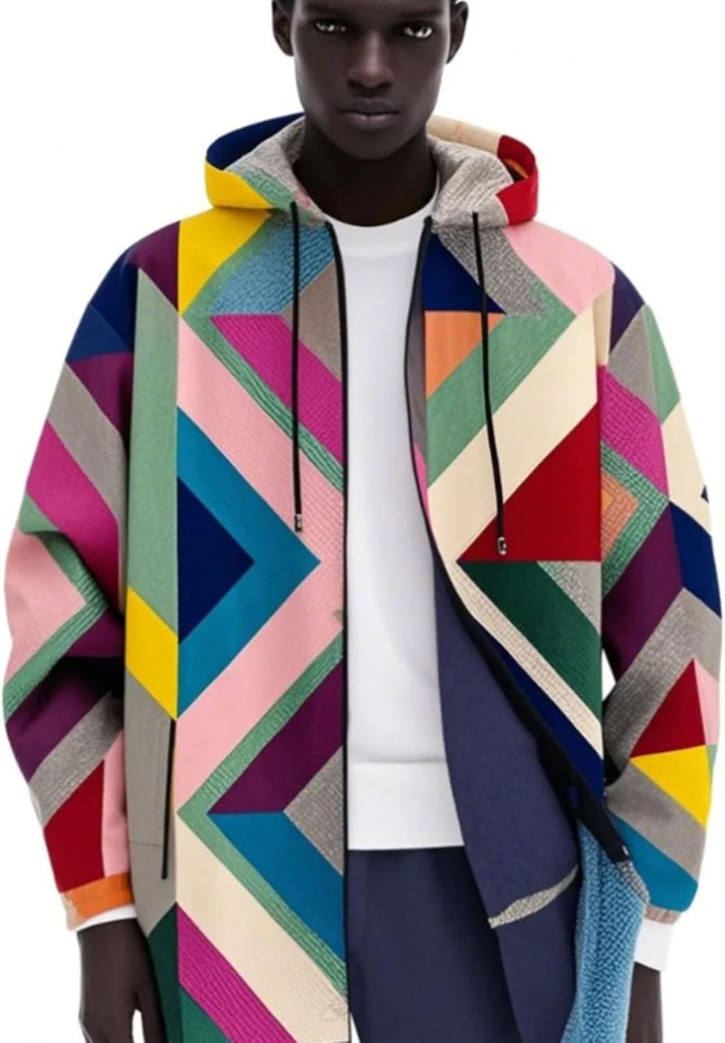 Nordic Abstract Funny Casual Hoodie, Winter Comfortable Warm Men's Top, Medium and Long Jacket Coat with Fluff