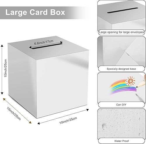 Miniatura 2 de Tytroy Elegante caja de dinero plateada de 10 pulgadas, recuerdo de boda, recepción, decoración de deseos de fiesta, ceremonia, boletos para rifas