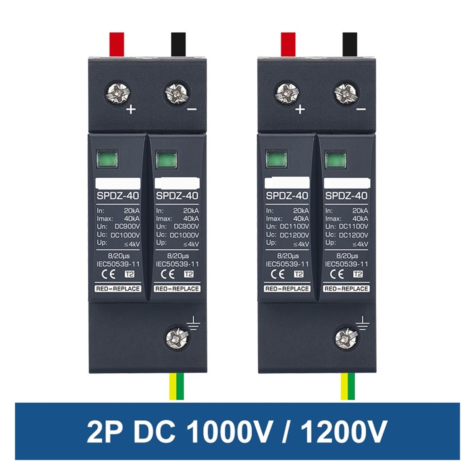 Odgromnik fotowoltaiczny DC 2P/3P, 1 sztuka, DC12V 24 V 48 V 500V 690V 800V 1000V 20KA ~ 40 KA, ochrona Di Protection (DC1000V, 2P 20-40 KA)