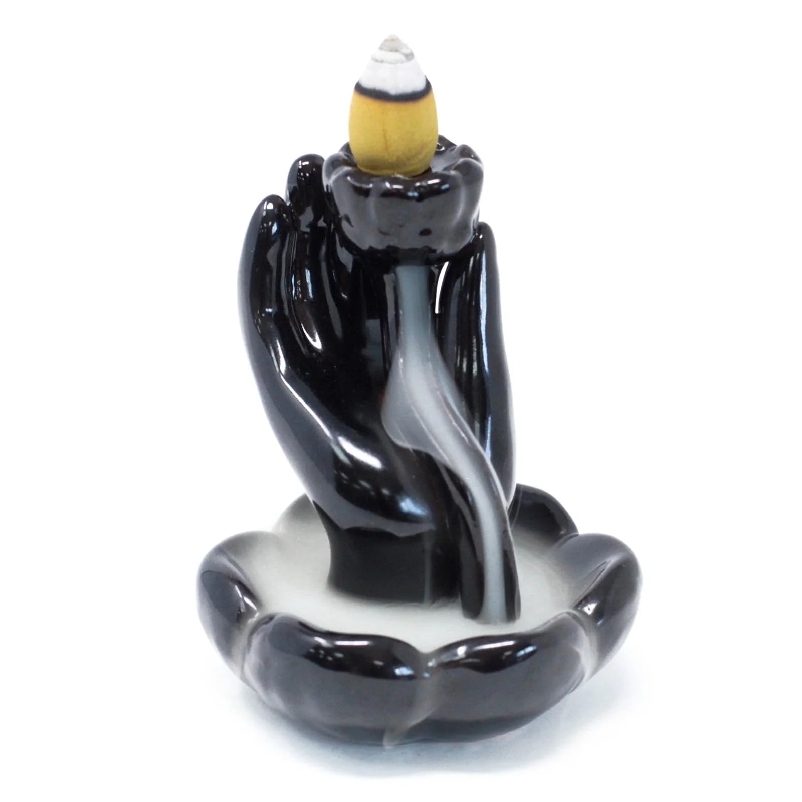 KDMD Hand & Lotus Flower Back Flow Incense Burner - Black