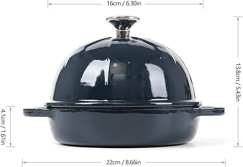 Miniatura 2 de HAWOK Cloche de pan de hierro fundido, diámetro 6.3 pulgadas6.3 in, bandeja para hornear de masa madre esmaltada azul marino