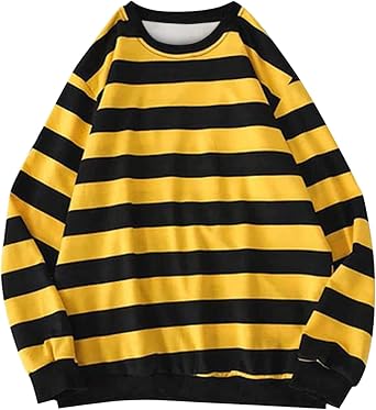 Sweatshirt Women's Without Hood Oversize Striped Pullover Men's Long Sleeve Hoodies For Teenager Girls Y2K Top Striped Sweater Vintage Long Sleeve Shirt Hip Hop Pullover Tops Streetwear, yellow,