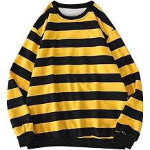Sweatshirt Women's Without Hood Oversize Striped Pullover Men's Long Sleeve Hoodies For Teenager Girls Y2K Top Striped Sweater Vintage Long Sleeve Shirt Hip Hop Pullover Tops Streetwear, yellow,