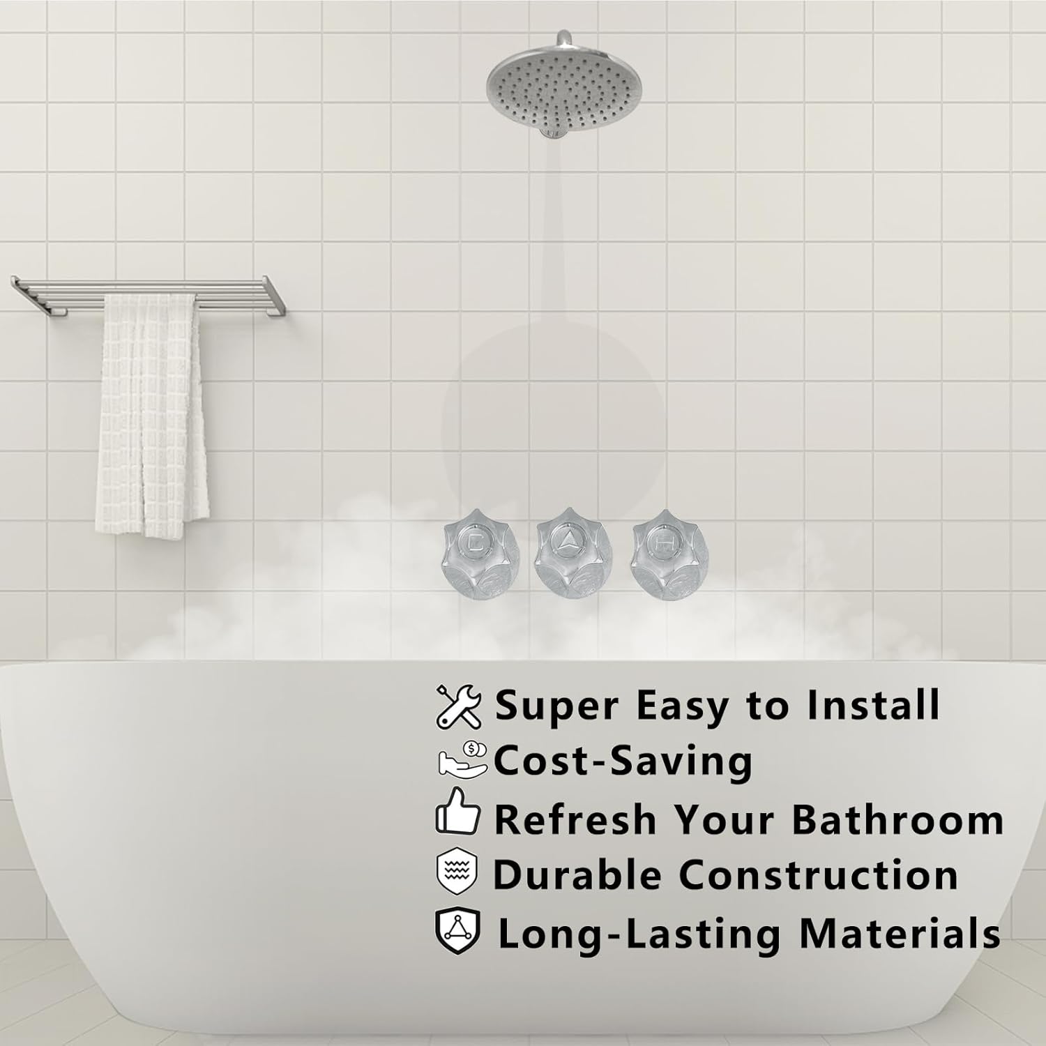 SODOI 3 Piece Shower Knob Replacement Compatible with Price Pfister Verve Tub Shower Faucet Include 1 Hot 1 Cold 1 Diverter 3 Screws and 3 Stickers Replacement for Remodeling Trim(Matte Black)