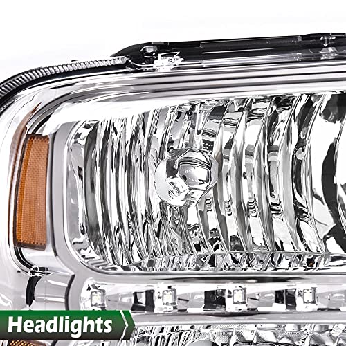 Image of GRAND ORANGE LED DRL Headlights Assembly, Compatible with 2005 2006 2007 Ford F250 F350 F450 F550 Super Duty bumper Headlamp, Amber Corner Headlight(Clear lens Chrome Housing Amber Reflector)