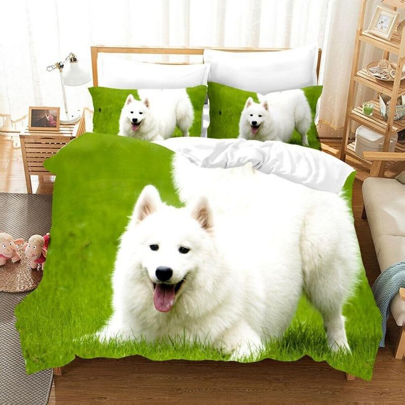 Funda nórdica cama 150 Samoyedo verde de microfibra con dos fundas de almohada