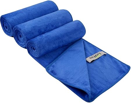 KinHwa Microfiber Sports Towel Gym Fitness Workout Towels Absorbent Soft for SweatPerfect Size for Hot Yoga, Running, Biking or Camping 16inch x 31inch 3 Pack Dark-Blue