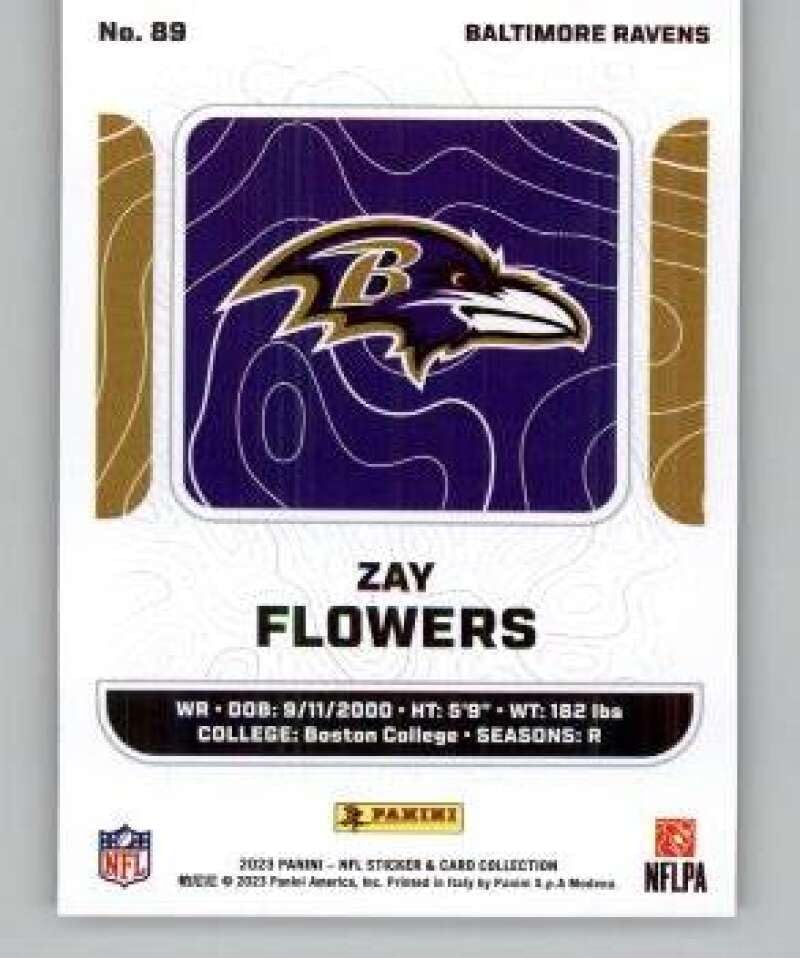 2023 Panini Card Collection (Insert From Sticker Set) Orange #89 Zay Flowers RC Rookie /49 Baltimore Ravens NFL Football Trading Card