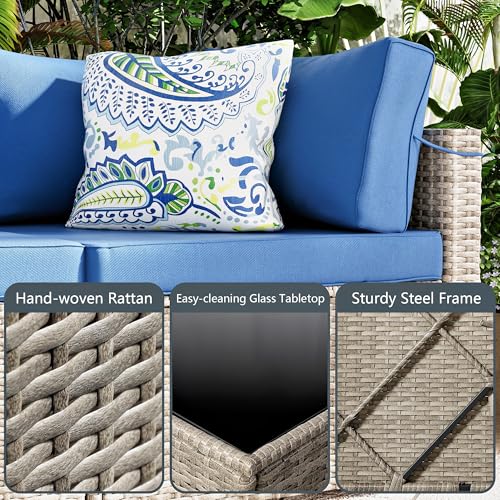 LYNSOM 7 Pieces Outdoor Patio Furniture Set, Wicker Sectional Sofa Set with Thick Cushions and Coffee Table, Modular Patio Conversation Sets for Garden, Poolside, Grey - Thumbnail 4