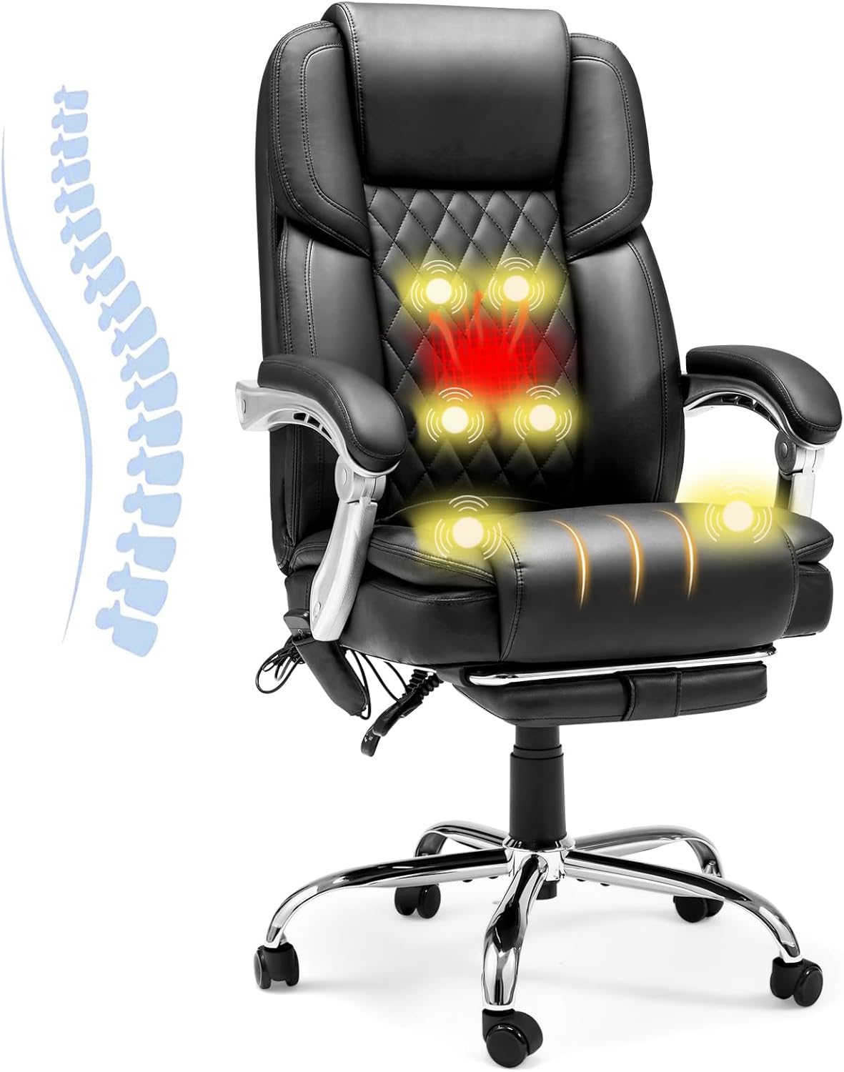 HOMREST 6-Point Massage Office Chair with Lumbar Support, Heated Executive Office Chair with Reclining Backrest, Computer Gaming Chair for Home Office, Black