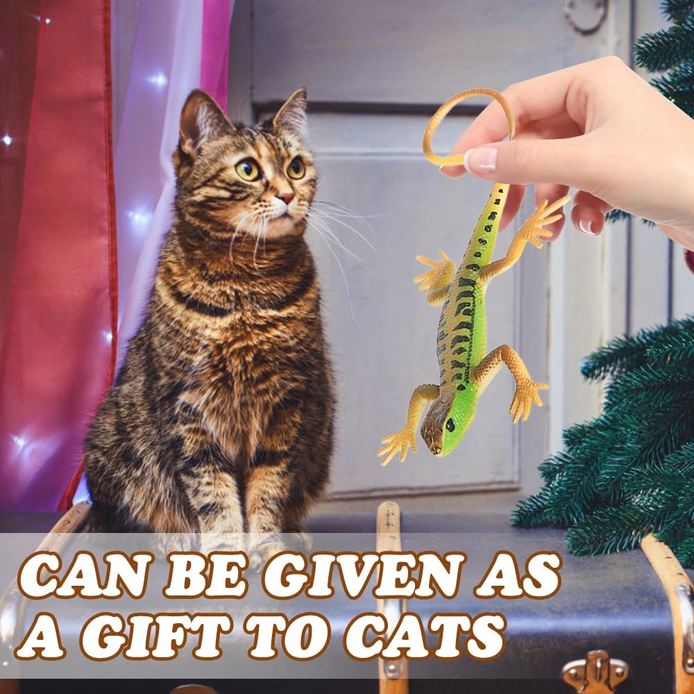 DONGKER Lucertola Giocattolo per Gatti,4 Pezzi Giocattoli Rettili Simulati in PVC per Gattini e Gatto Adulti di Età Superiore ai 6 Mesi e Regalo di Natale