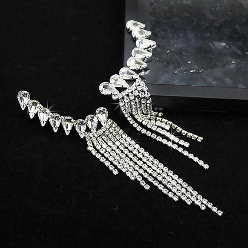 Miniatura 5 de Crystal Leaf Climbers Crawler - Aretes de joyería con circonita brillante pavimenta de metal para las orejas