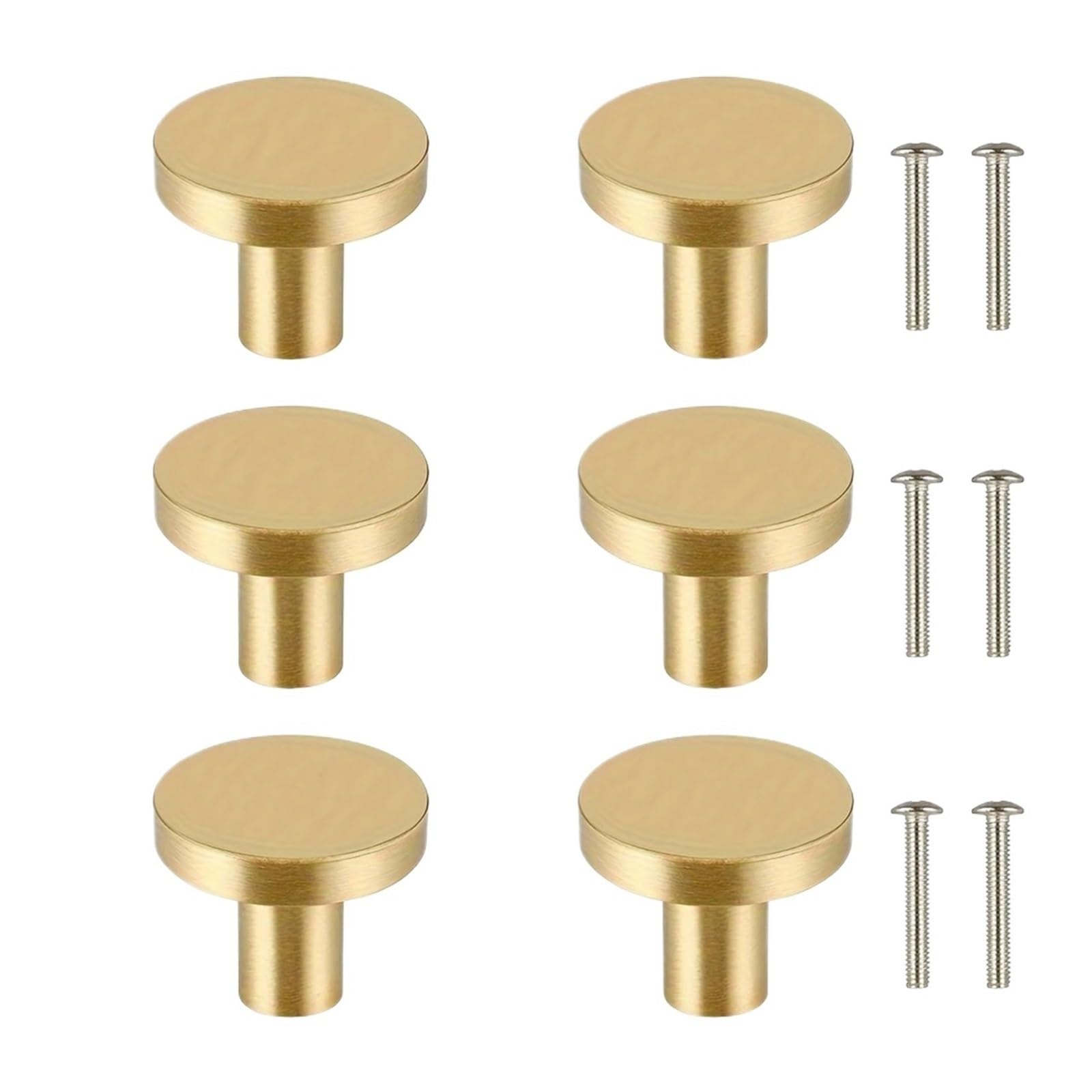 Xavren One Color Round Cabinet Knobs 6Pcs Golden Aluminum Drawer Knobs 20X25mm With Screws