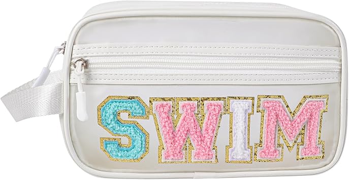 Clear Frosted Chenille Letter Makeup Bag, Translucent Frosted Waterproof Cosmetic Bag for Women and Girls, Sunscreen Accessories Storage Organization03SWIM
