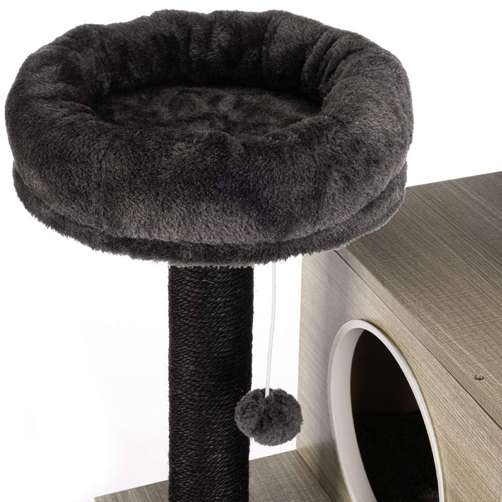 BAKAJI Árbol rascador para arañar Refugio 2 Bolas 2 cuchas, Mantas para Gatos, Animales, felinos, Interactivo, Resistente a los arañazos, Resistente, árbol trepador, Bicolor Beige y Gris