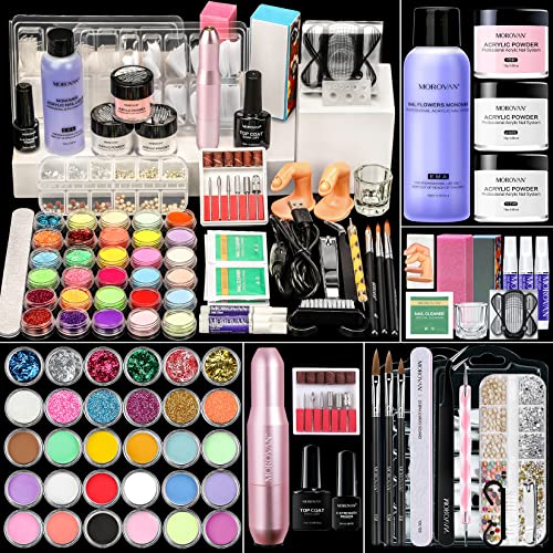 Morovan Acrylic Nail Kit with Drill - Glitter Acrylic Powder Nail Flowers Monomer Nail Kit Set Professional Acrylic with Everything Professional For Beginners Acrylic Nails Set