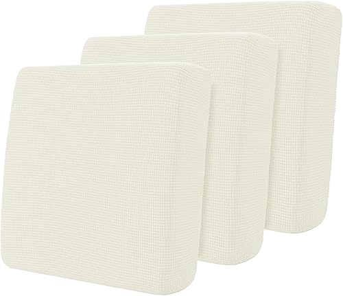 Hokway Fundas protectoras de cojín elásticas individuales para sofá, reversibles, fundas protectoras de cojín de sofá (blanco crema, S, 3 unidades)