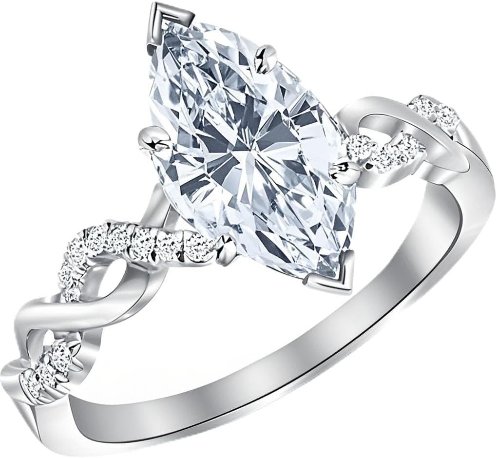 IGI CERTIFIED Personalized 10K/14K/18K Gold Lab Grown 1 to 5 ct Diamond Twisting Infinity Gold and Diamond Split Shank Pave Set Engagement Ring D Color VVS Clarity for Women Size 3 to 15