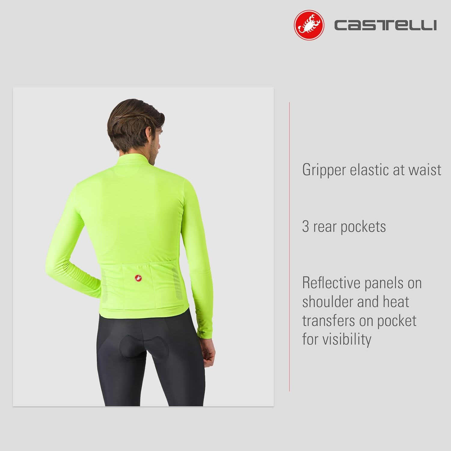 CASTELLI Men’s Puro 4 Jersey, Long Sleeve Mid-Weight Reflective Cycle Apparel for Early Morning Cool Road Cycling & Biking - Image 4