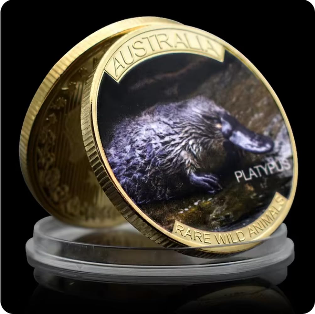 Rezajduie Golden Commemorative Coin Australian Rare Wild Animals Plated Coin Kangaroo/Cassowary/Koala/Wombat/Platypus Memorial Medal Crafts
