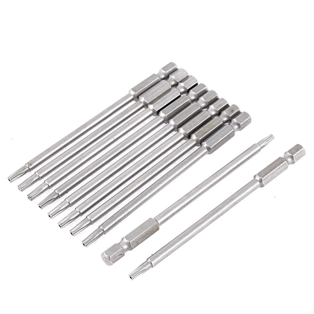 Uxcell Silver Sourcingmap 100Mm T15 Hex Shank Magnetic Security Torx Screwdriver Bits Tool 10Pcs