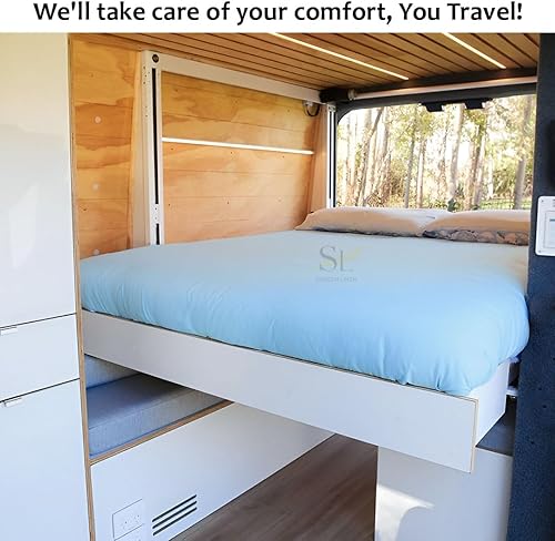 Miniatura 6 de Juego de sábanas de microfibra para caravanas, 70 x 80 pulgadas, tamaño King, color azul claro, lisas, sábanas para caravanas, remolques de viaje y