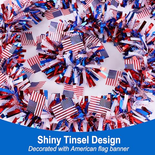 Image of 50FT 4th of July Patriotic Decor Tinsel Garland Decorations, Red White and Blue USA Flag Garlands for Memorial Day Decor Fourth of July Independence Day Indoor Outdoor Yard Home Party Decor Supplies
