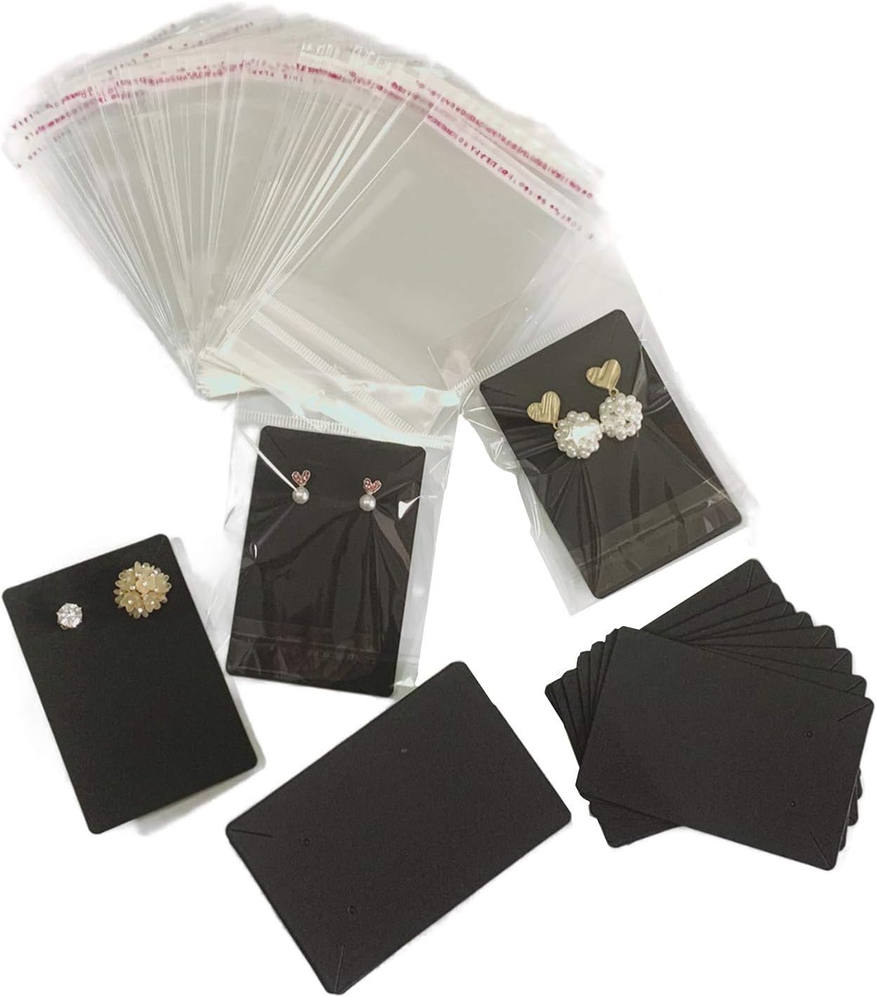 Earring Cards,150 Pcs Earring Display Cards Earring Holder Cards with 150 Self- Sealing Bags for Ear Studs and Earrings Crafts 3.5 x 2.4 Inches(Black)