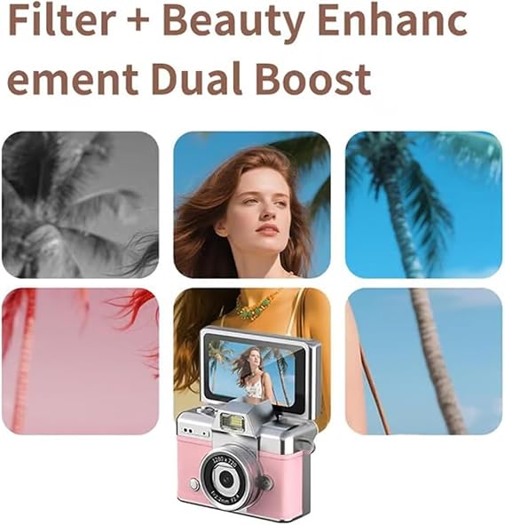 Mini Digital Camera with 1.47 in LCD Screen, 1080P Retro Flip Display, Built-in Flash & Keychain Size, Portable Travel Pocket Camera with 64GB Card for Concerts Study Birthday Gifts(Orange,32G)