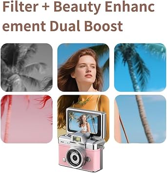 Mini Digital Camera with 1.47 in LCD Screen, 1080P Retro Flip Display, Built-in Flash & Keychain Size, Portable Travel Pocket Camera with 64GB Card for Concerts Study Birthday Gifts(Orange,32G)