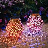 Kircust Solar Lanterns Outdoor Hanging, Decorative Color Changing Garden Solar Lights, 2 Pack Metal Waterproof Hanging Outdoor Lighting for Table, Patio, Yard, Deck Decoration