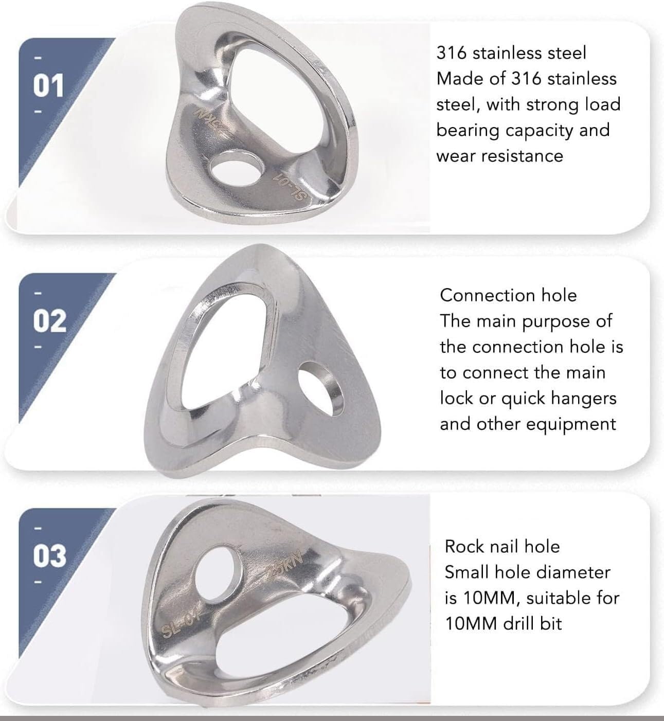 Adventure Climbing Gear Stainless Steel Climbing Bolts Climbing Screw for Anchors Climbing Screw Hanger,Stainless Steel Material for Rock Climbing and Cave Exploration 10Pcs